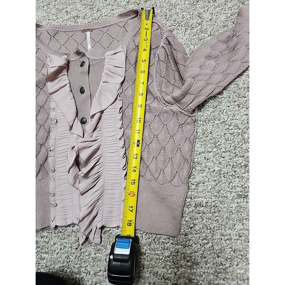 Free People Mauve Ruffles Cardigan Size S Diamond Pattern Linen Blend - Picture 10 of 16